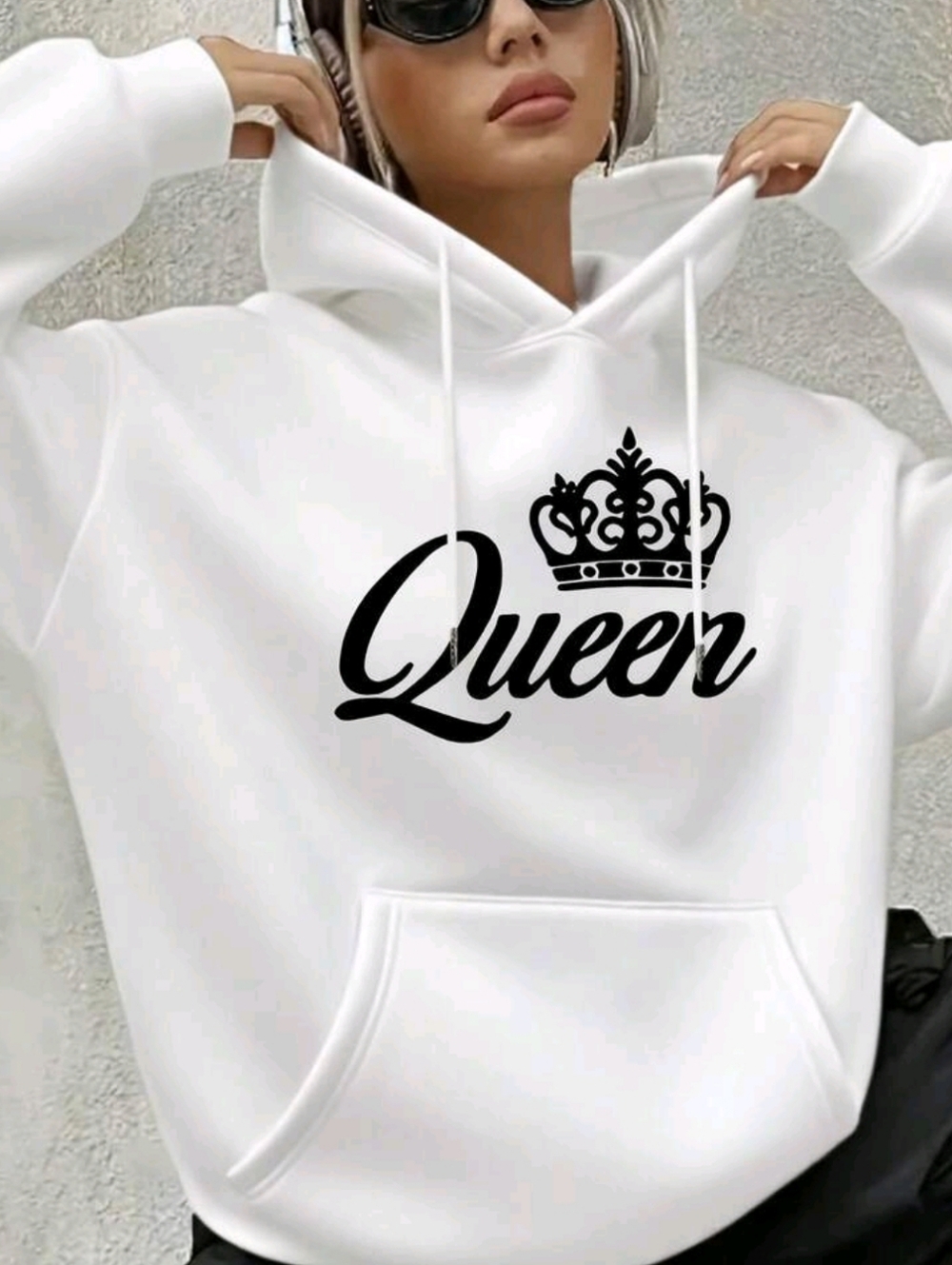 White "Queen" Graphic Hoodie